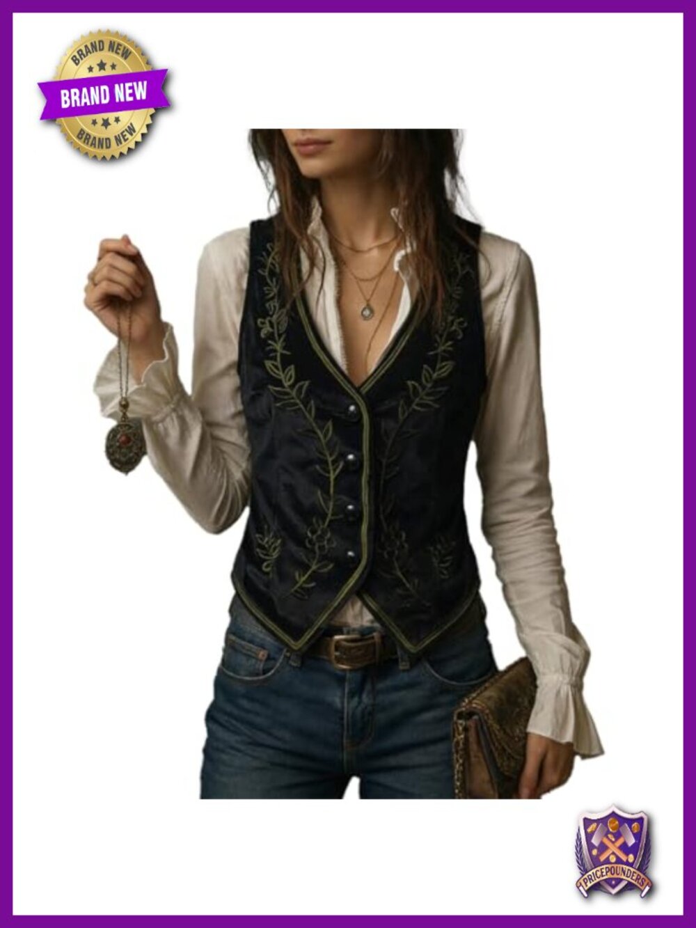 Women's Vintage Velvet Floral Embroidered Waistcoat Adjustable Vest